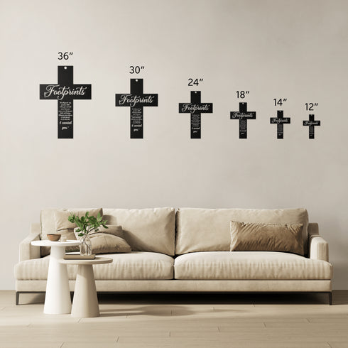 #192 - Footprints in the Sand Cross Metal Wall Art