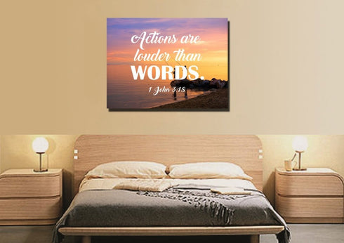 1 John 3:18 Actions are Louder than Words Canvas Wall Art Print