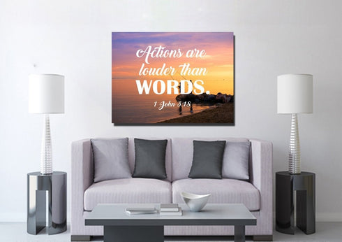1 John 3:18 Actions are Louder than Words Canvas Wall Art Print