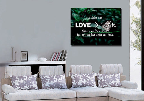 1 John 4:18 No Fear in Love Canvas Wall Art Print - Christian Walls