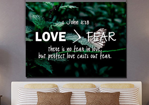 1 John 4:18 No Fear in Love Canvas Wall Art Print - Christian Walls