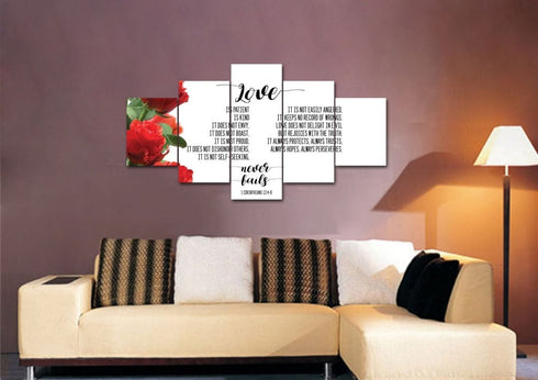 #1 Left Roses & Love is Patient, Love is Kind Canvas Print