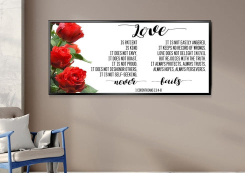 #1 Left Roses & Love is Patient, Love is Kind Canvas Print