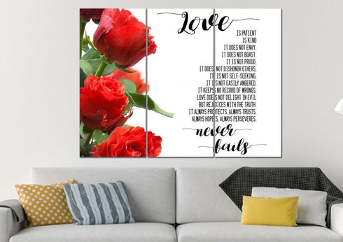 #1 Left Roses & Love is Patient, Love is Kind Canvas Print