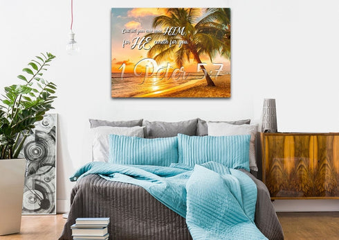 1 Peter 5:7 KJV Canvas Wall Art Print