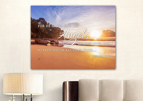 #1 Psalm 91:11 Angels Charge Over You & Beach Sunrise Wall Art