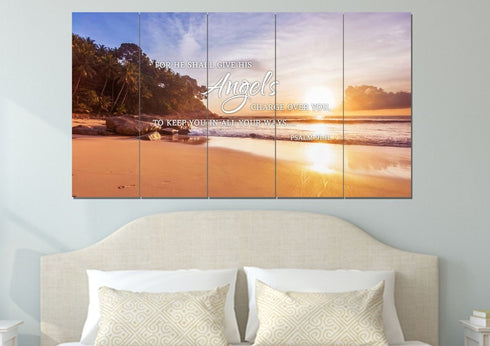 #1 Psalm 91:11 Angels Charge Over You & Beach Sunrise Wall Art