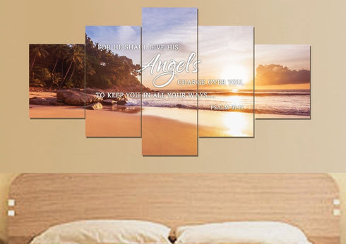 #1 Psalm 91:11 Angels Charge Over You & Beach Sunrise Wall Art