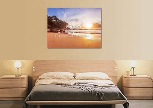 #1 Psalm 91:11 Angels Charge Over You & Beach Sunrise Wall Art