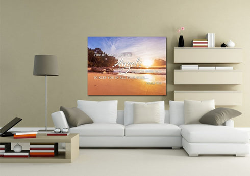 #1 Psalm 91:11 Angels Charge Over You & Beach Sunrise Wall Art