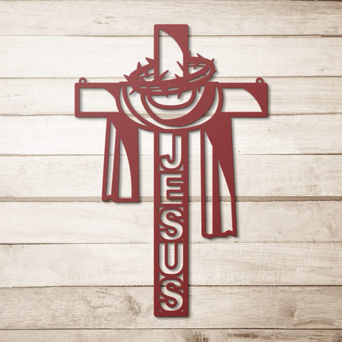 #122 - Jesus & Robes on Cross Metal Sign