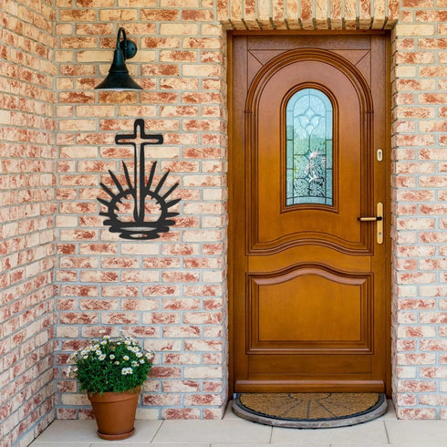 #126 - Christ has Risen Cross Metal Sign