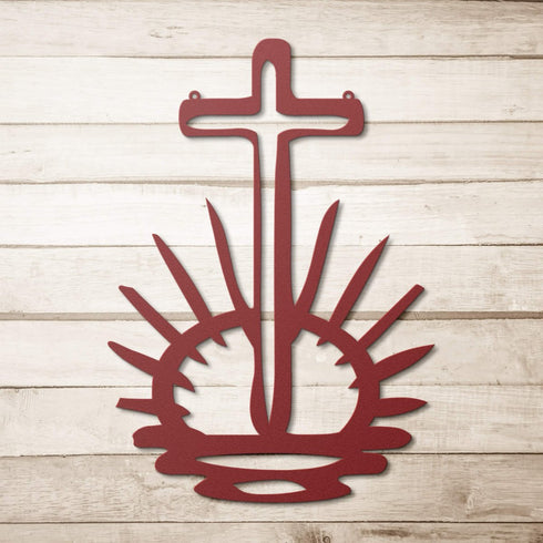 #126 - Christ has Risen Cross Metal Sign