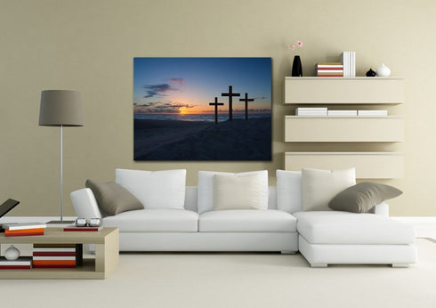 3 Crosses at Sunrise Sunset Wall Art #35 Canvas