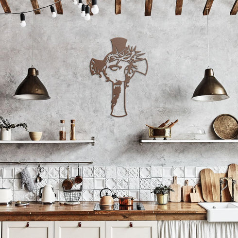 #38 Jesus Face on Cross Metal Sign