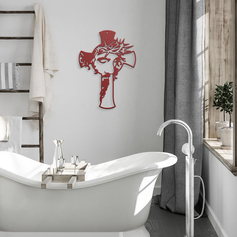 #38 Jesus Face on Cross Metal Sign