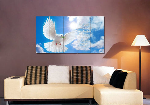 #4 Dove flying in the sky on Psalm 91:4 Wall Art