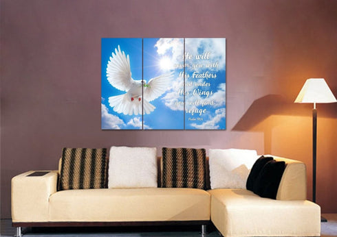 #4 Dove flying in the sky on Psalm 91:4 Wall Art