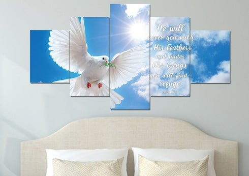 #4 Dove flying in the sky on Psalm 91:4 Wall Art