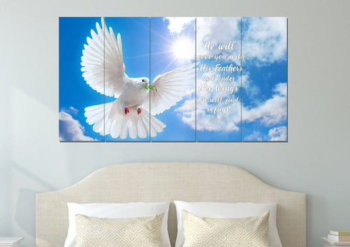 #4 Dove flying in the sky on Psalm 91:4 Wall Art