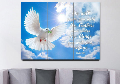 #4 Dove flying in the sky on Psalm 91:4 Wall Art