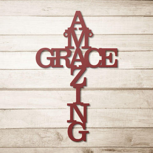 #5 Amazing Grace Cross Metal Sign