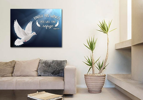 #5 Psalm 91:4 Find Refuge Under His Wings with Dove Wall Art