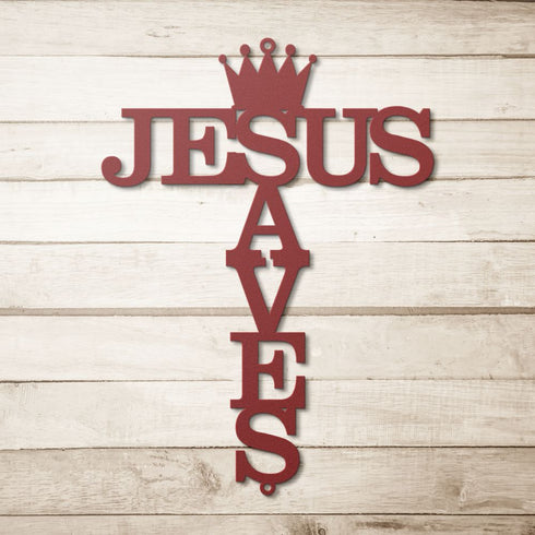 #6 Jesus Saves Crown & Cross Metal Sign