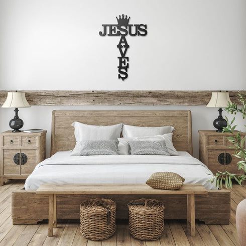 #6 Jesus Saves Crown & Cross Metal Sign