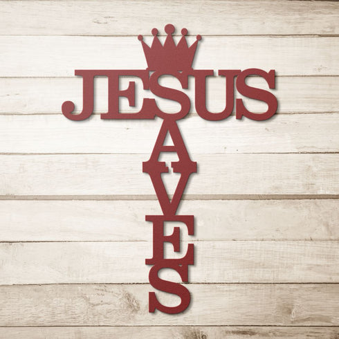 #6 Jesus Saves Crown & Cross Metal Sign