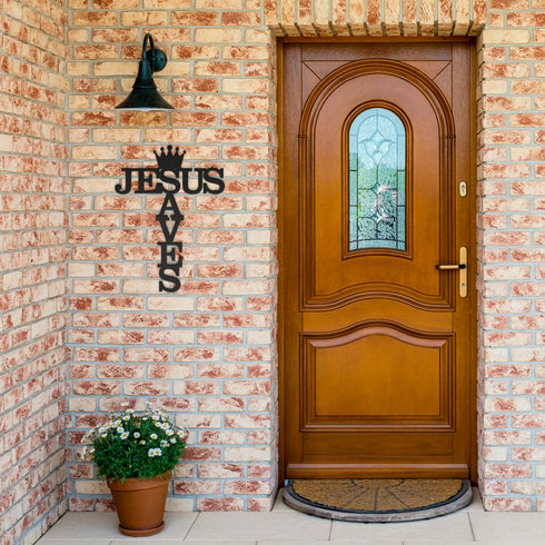 #6 Jesus Saves Crown & Cross Metal Sign