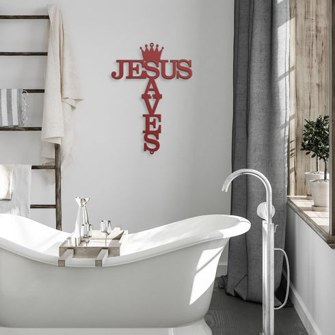 #6 Jesus Saves Crown & Cross Metal Sign