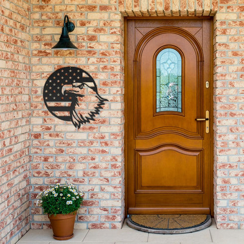 #69 - Round Eagle Metal Sign with American Flag Metal Sign