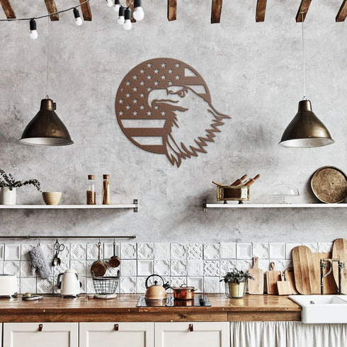 #69 - Round Eagle Metal Sign with American Flag Metal Sign