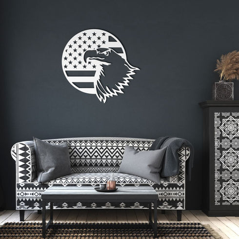 #69 - Round Eagle Metal Sign with American Flag Metal Sign