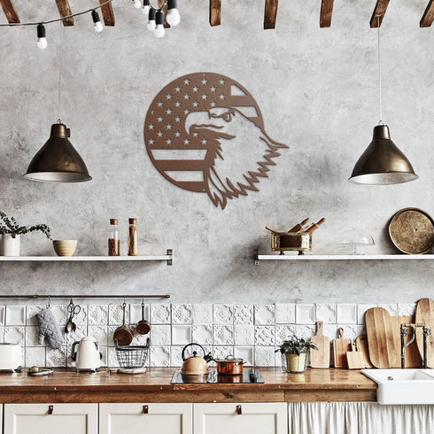 #69 - Round Eagle Metal Sign with American Flag Metal Sign