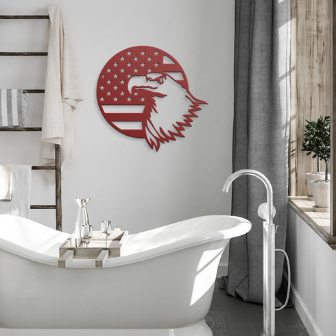 #69 - Round Eagle Metal Sign with American Flag Metal Sign