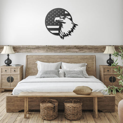 #69 - Round Eagle Metal Sign with American Flag Metal Sign