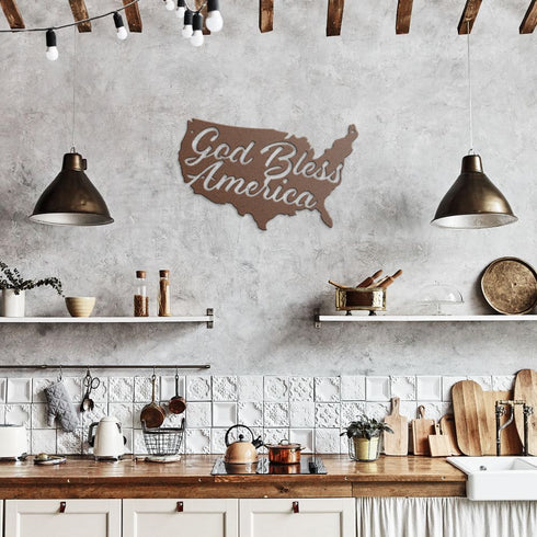 #71 - Patriotic USA Silhouette Metal Art – Cursive God Bless America