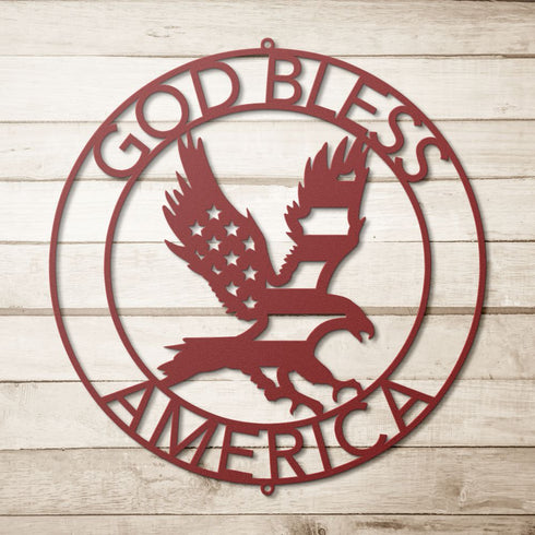 #75 - Eagle Silhouette Metal Wall Art – God Bless America Round Sign