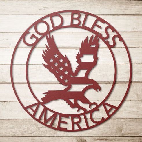 #75 - God Bless America Circle Eagle Metal Sign
