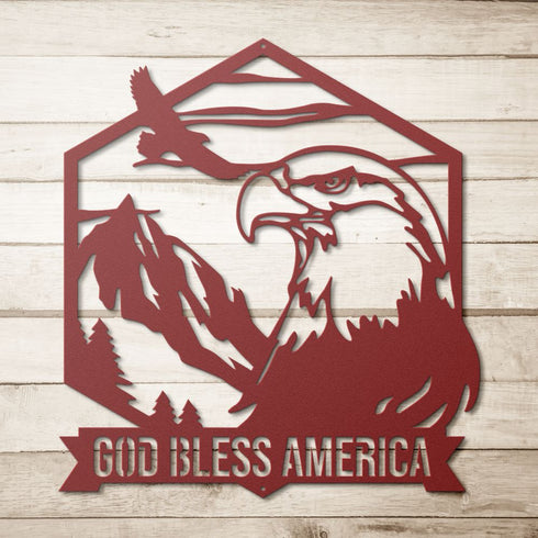 #76 - Eagle & Mountain Metal Art – God Bless America Patriotic Sign