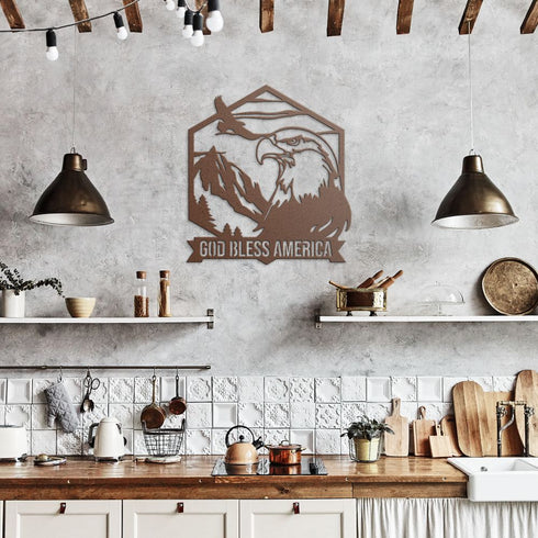 #76 - Eagle & Mountain Metal Art – God Bless America Patriotic Sign