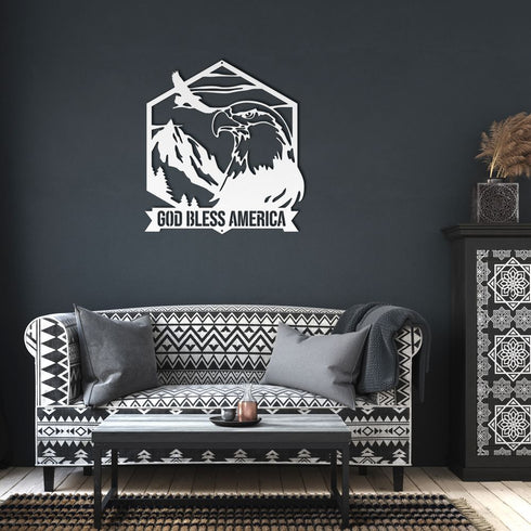 #76 - Eagle & Mountain Metal Art – God Bless America Patriotic Sign