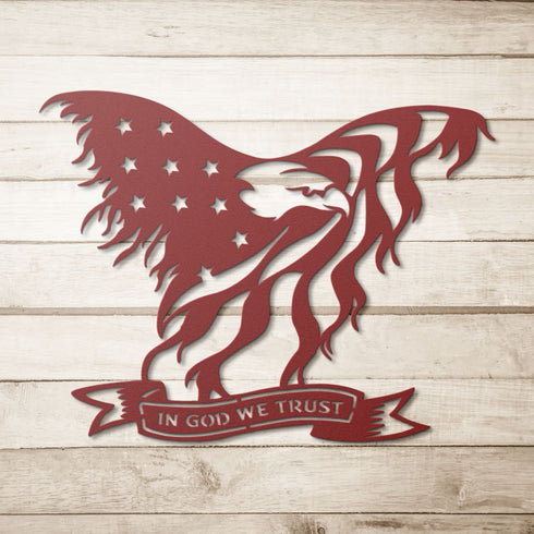 #77 - American Bald Eagle Metal Sign – In God We Trust, Flag Wing Design