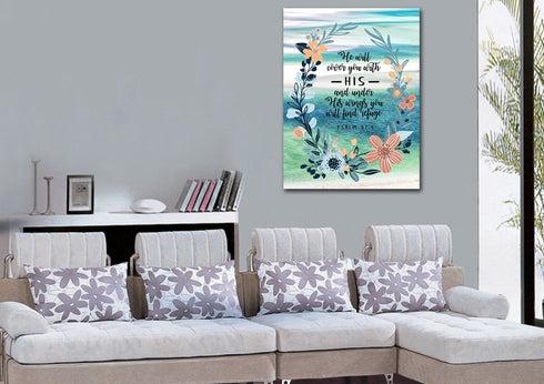 #8 Psalm 91:4 Floral Wreath Wall Art “Under His Wings You Will Find Refuge”