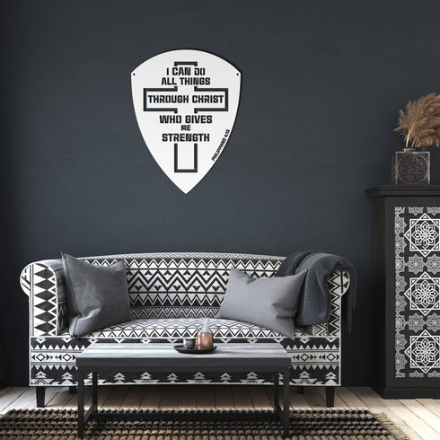 #89 - Philippians 4:13 Bold Shield with Cross Metal Sign