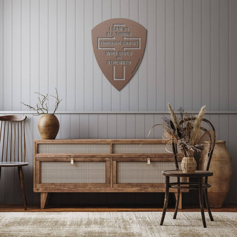 #89 - Philippians 4:13 Bold Shield with Cross Metal Sign