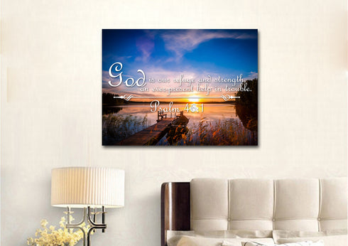 Psalm 46:1 God is our Refuge and Strength Canvas Wall Art Print