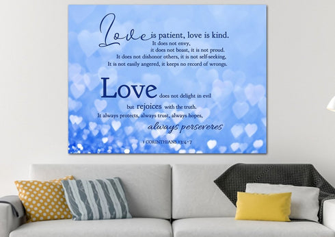 Blue Hearts #20 Love is Patient, Love is Kind Wall Art
